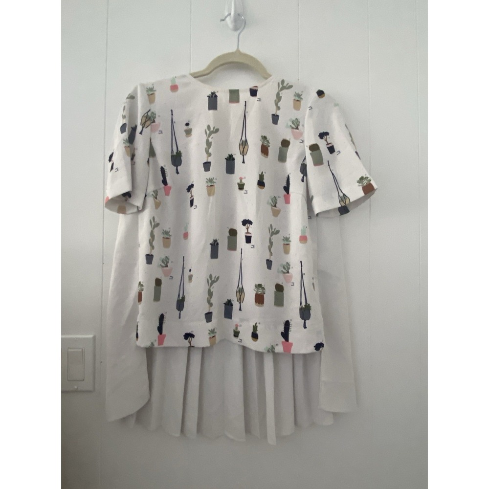 Ted Baker Colour by Numbers Webster Plant Print Pleated Top Ivory Size 1 US 4
